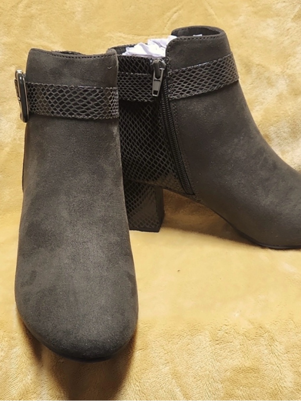 Karen Scott Dark Olive  Suede Ankle Booties with Textured Strap